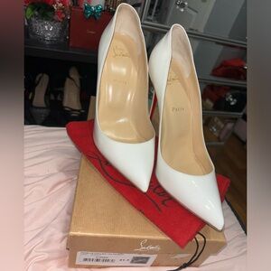 Christian Louboutin pigalle follies in white patent leather, 100mm, size 41.5